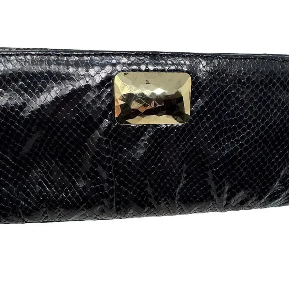 Michelle Fantaci for Lauren Merkin Black Snakeskin Leather Clutch Handbag - Picture 8 of 13